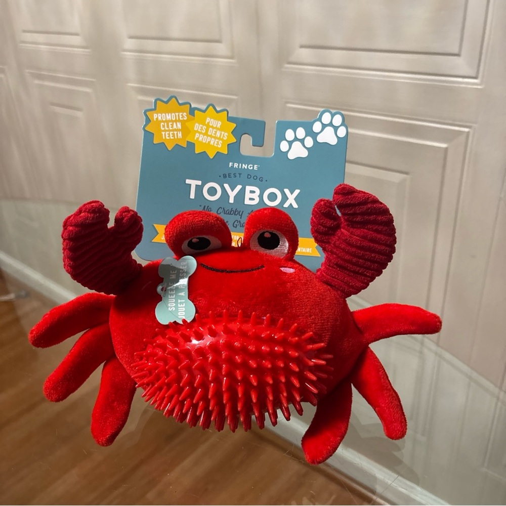 Fringe 6" Crabby Crab Dog Toy w/ Squeaker,Crinkle & Teether Red New